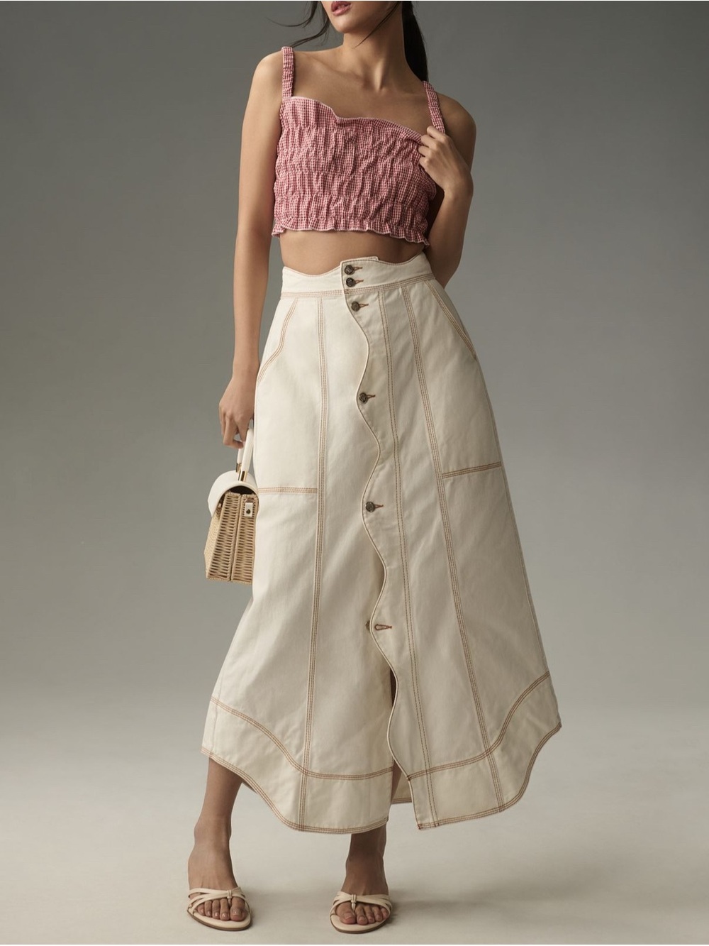 Farm Rio Denim Wave Midi Skirt